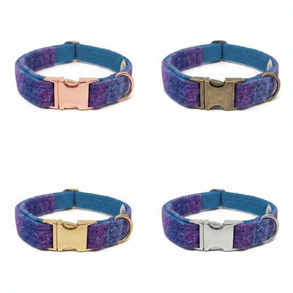 Turquoise & Amethyst Check Harris Tweed Dog collar