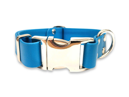 Durable Turquoise Biothane dog collar – bacteria-resistant, non-stretch, and perfect for outdoor use – by Collared Creatures