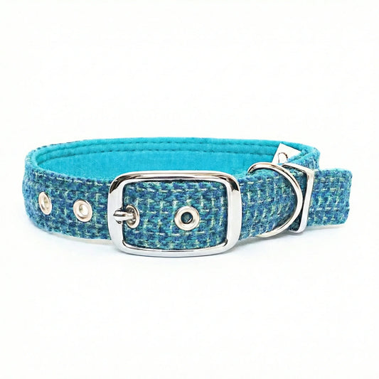 Turquoise Fleck - Buckle Fastening Luxury Harris Tweed Dog Collar