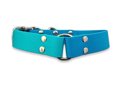 Turquoise & Teal Multicolour waterproof dog collar made from Biothane – strong, stylish and non-stretch – by Collared Creatures