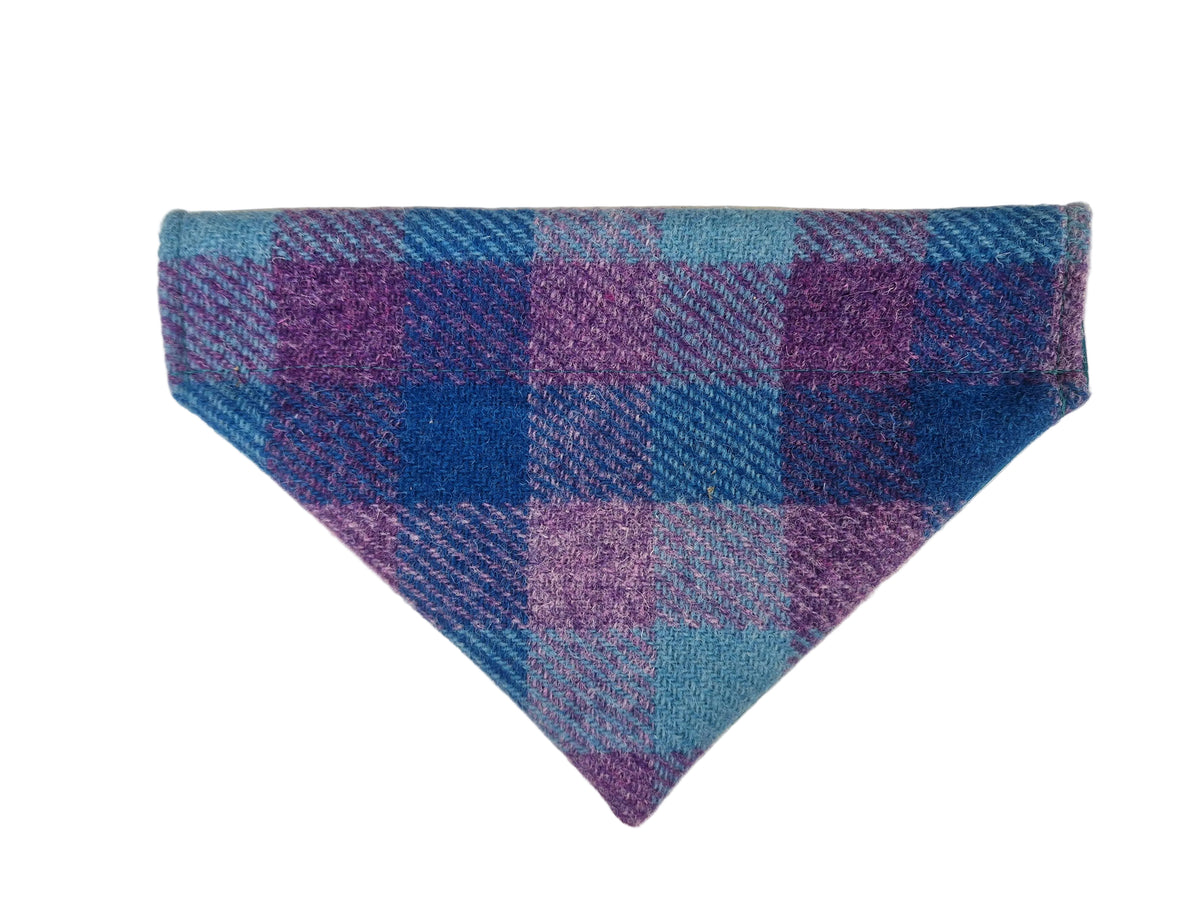Turquoise & Amethyst Check- Buckle Fastening Luxury  Tweed Dog Collar