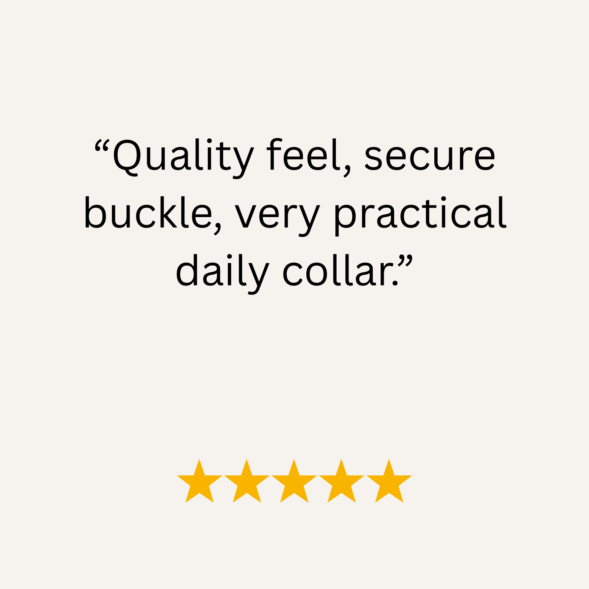 Product review text with five-star rating on a white background