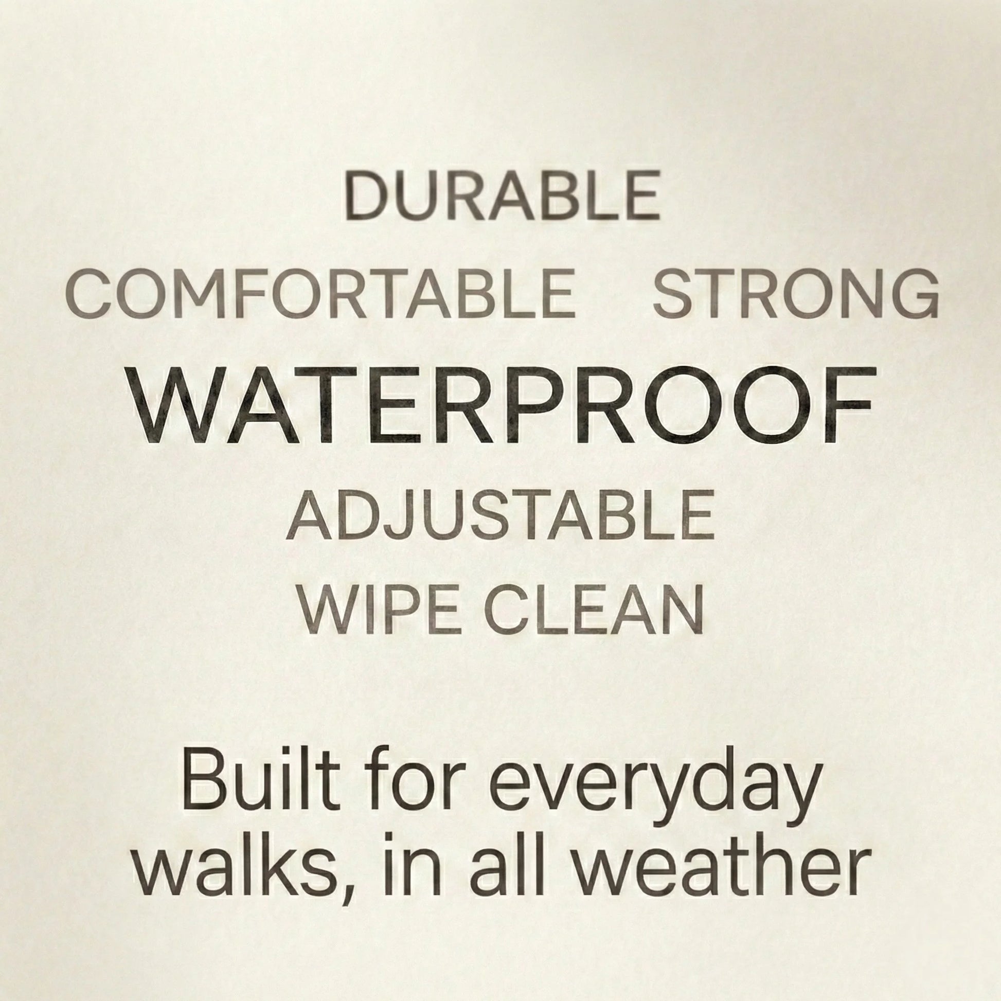 Waterproof dog collar features including durable, comfortable, strong, adjustable and wipe clean design, built for everyday walks in all weather