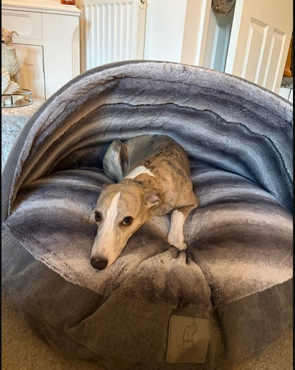 Grey Luxury Dog Cave Bed with Removable Firm Hood