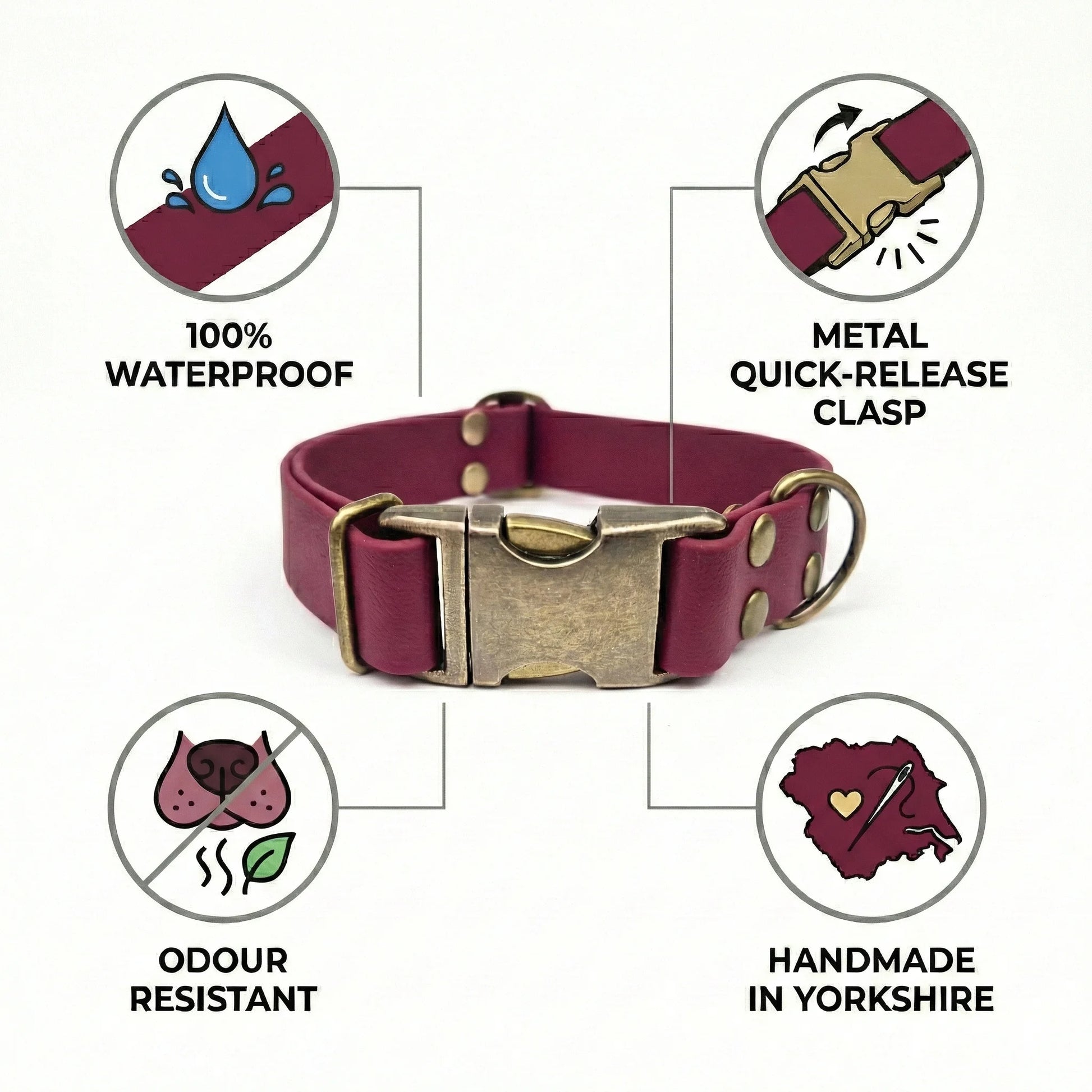 Wine Waterproof Biothane Metal Clasp Dog Collar - Collared Creatures LTD