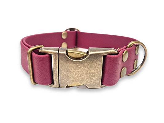 Wine Biothane clasp collar – water-repellent, odour-free, and built for muddy adventures – by Collared Creatures