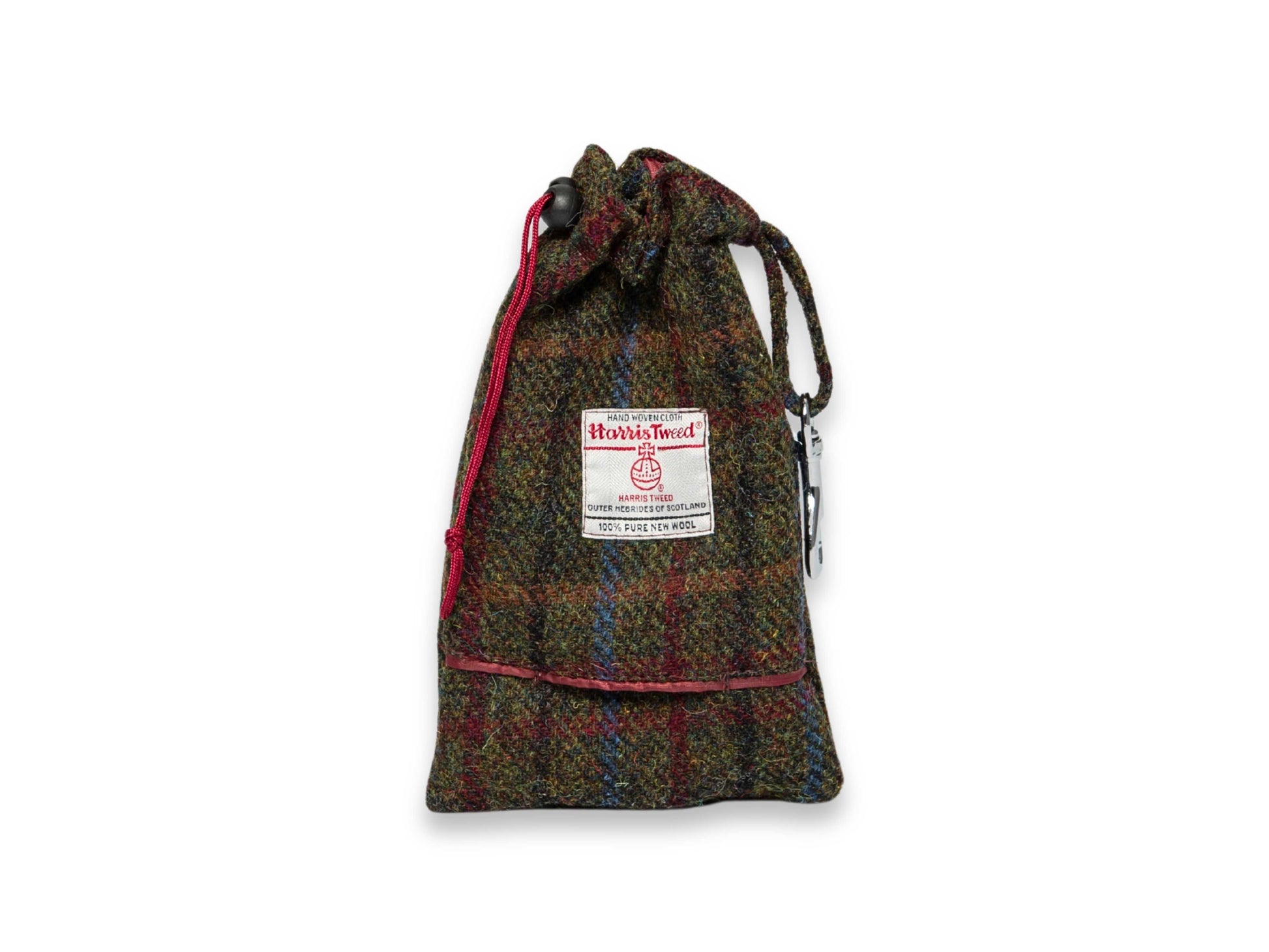 Winter woodland check Harris Tweed dog treat bag with dispenser