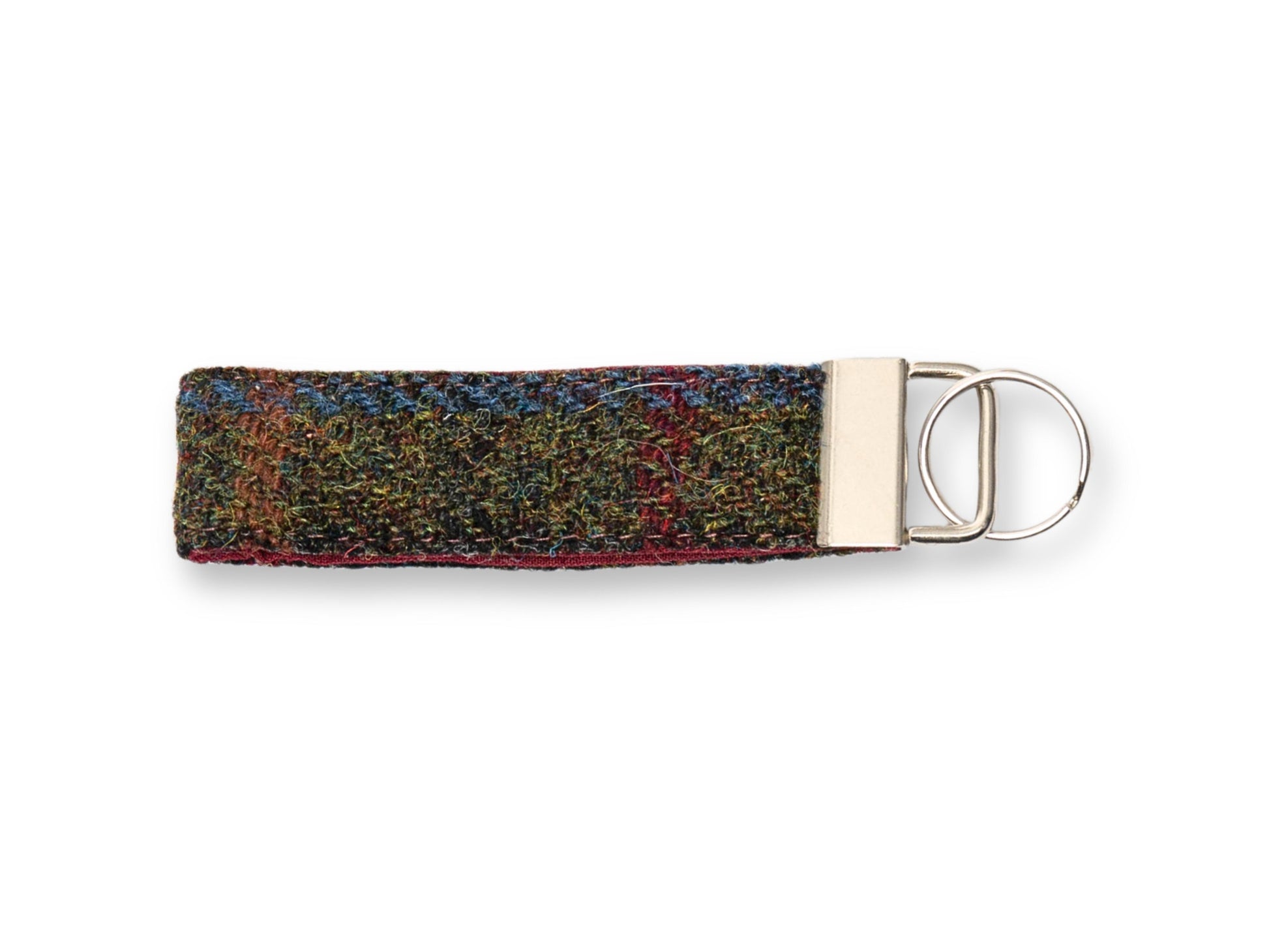 Winter Woodland check Harris Tweed keyring with silver metal fob