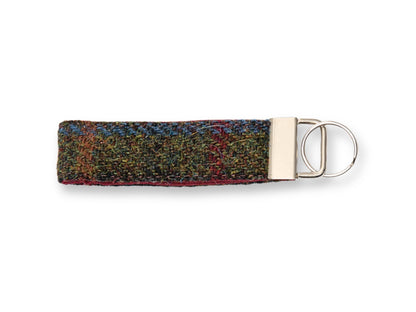 Winter Woodland check Harris Tweed keyring with silver metal fob