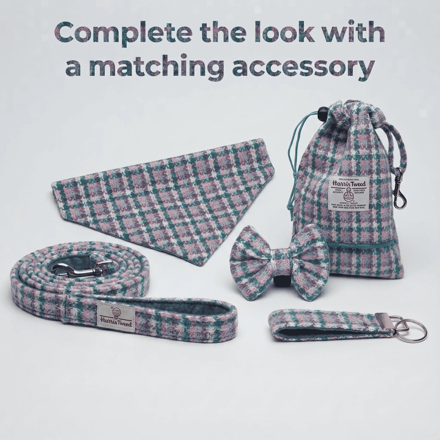 Wisteria Houndstooth Luxury Harris Tweed Dog Collar