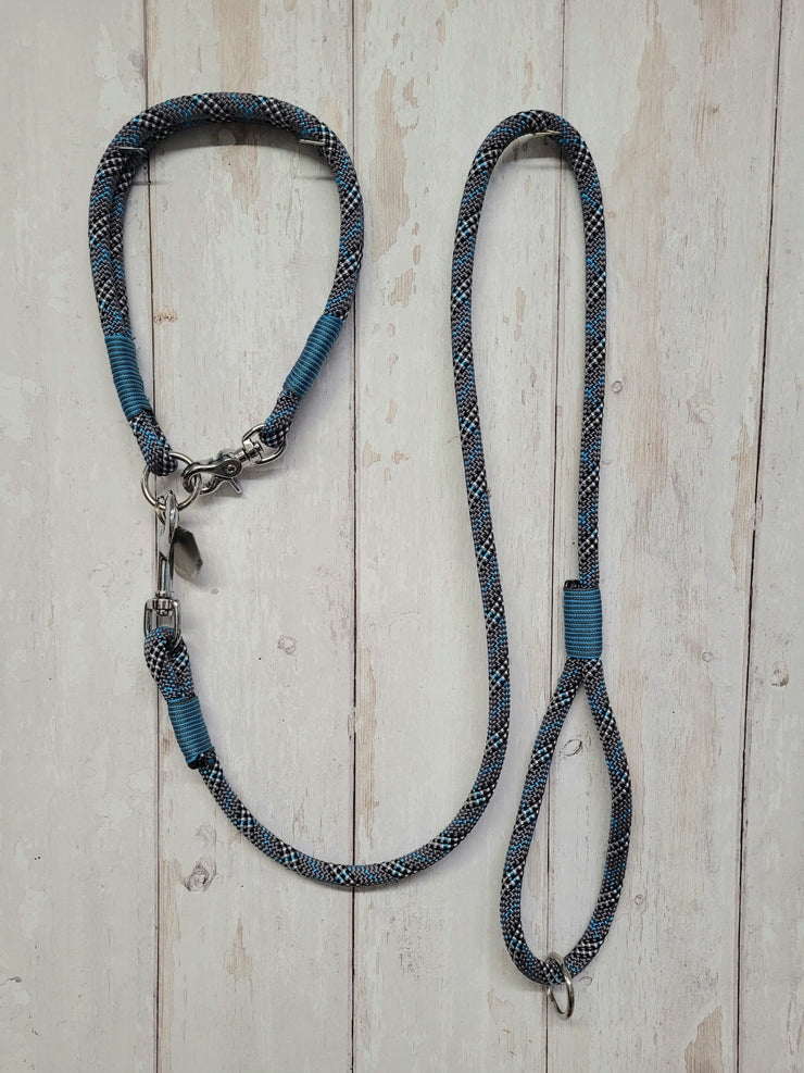  Handmade rope dog collar tartan grey & blue with whipping|collared creatures