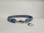 Grey And Blue Tartan Handmade Rope Dog Collar with whipping