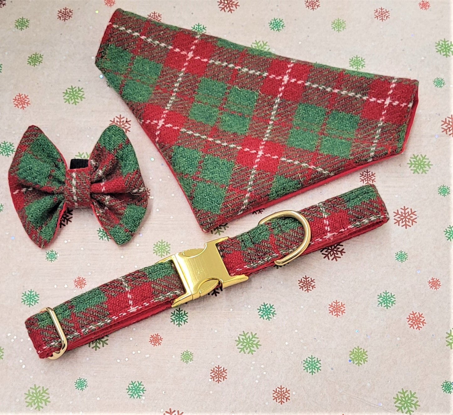 Christmas Check Harris Tweed Dog Collar