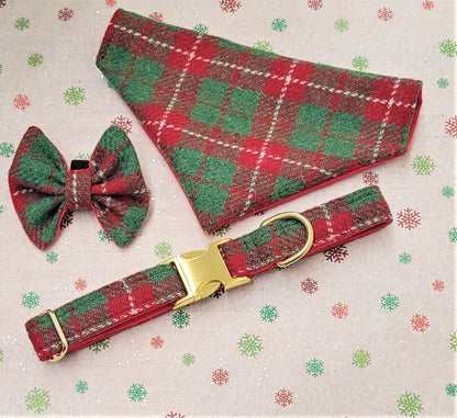 Christmas Check Harris Tweed Dog Collar