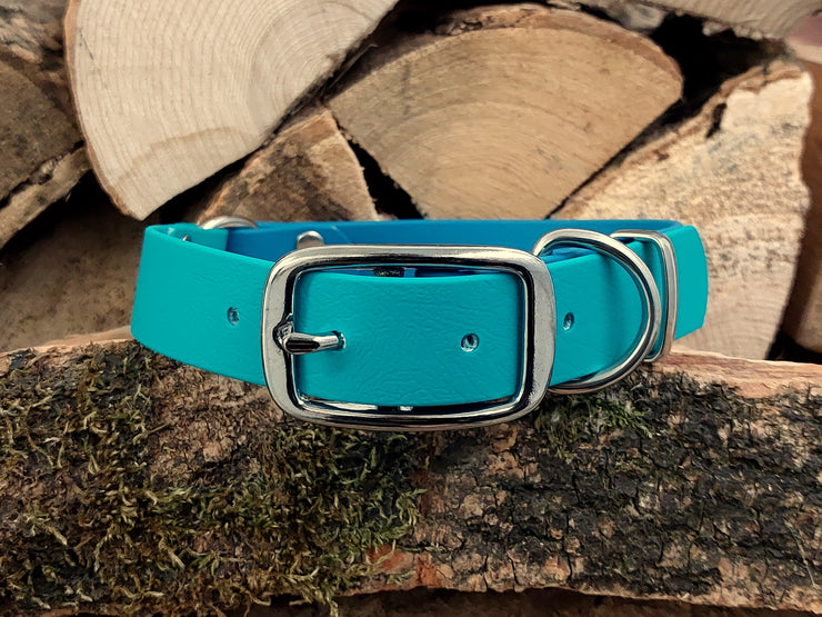 Collared Creatures Turquiose & Teal Multicolour Waterproof Biothane Dog Collar Handmade in Yorkshire