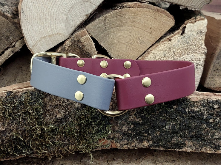 Collared Creatures Wine & Grey Multicolour Waterproof Biothane Dog Collar