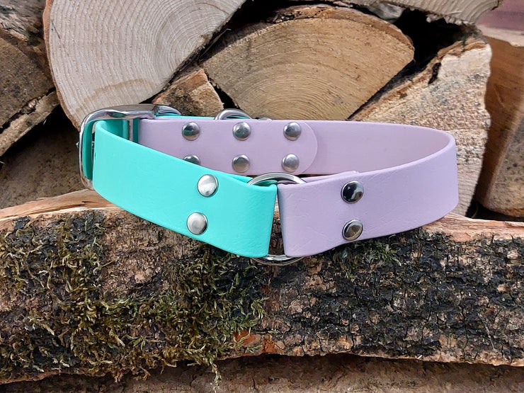 Collared Creatures Pastel Pink & Mint Multicolour Waterproof Biothane Dog Collar Handmade in Yorkshire