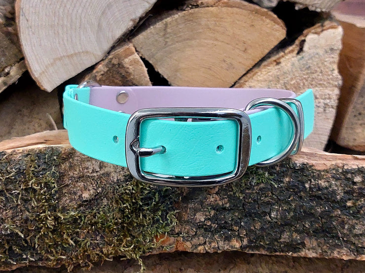 Collared Creatures Pastel Pink & Mint Multicolour Waterproof Biothane Dog Collar Handmade in Yorkshire