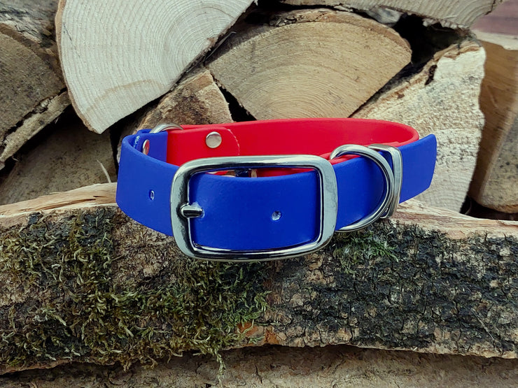 Collared Creatures Navy Blue & Grey Multicolour Waterproof Biothane Dog Collar Handmade in Yorkshire