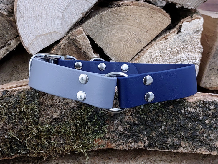 Collared Creatures Navy Blue & Grey Multicolour Waterproof Biothane Dog Collar Handmade in Yorkshire