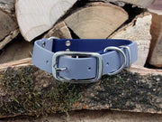 Collared Creatures Navy Blue & Grey Multicolour Waterproof Biothane Dog Collar Handmade in Yorkshire