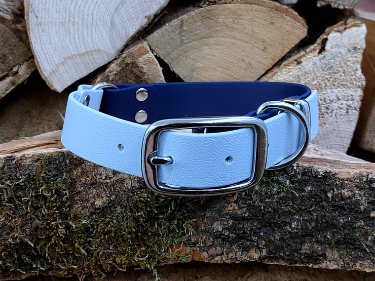 Collared Creatures Navy Blue & Pastel Blue Multicolour Waterproof Biothane Dog Collar