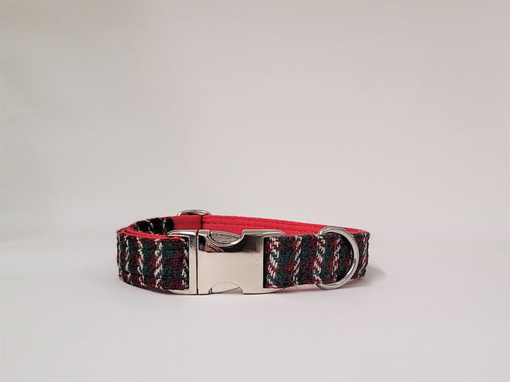 Christmas Multi Check Harris Tweed  Dog Collar