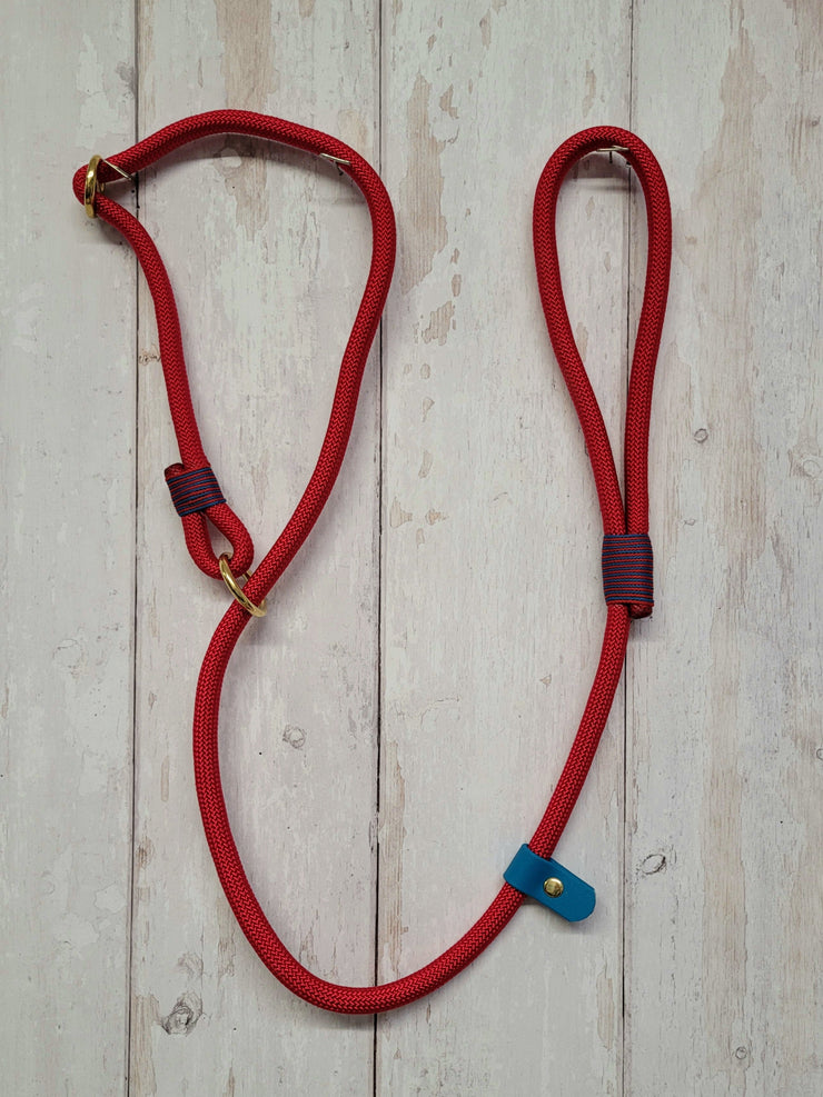 Hndmade rope slip lead vibrant red with whipping |collared creatures