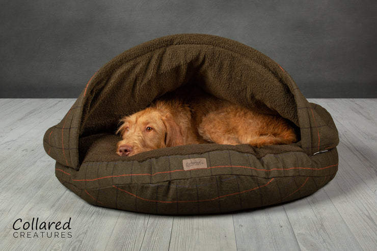Green Tweed Classic Dog Cave Bed - Collared Creatures