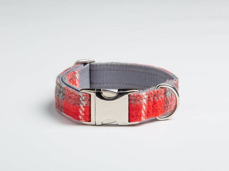 Red And Grey Check Harris Tweed Luxury Dog Collar - Collared Creatures