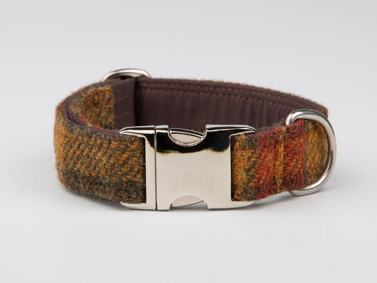 Autumnal Check Harris Tweed  Dog Collar - Collared Creatures