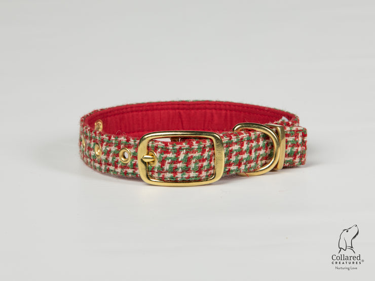 Collared Creatures Christmas Houndstooth Harris Tweed Luxury Dog Collar buckle