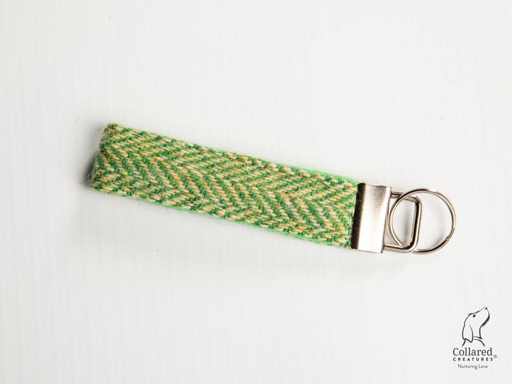 Collared Creatures Green Herringbone Luxury Handmade Harris Tweed Keyrings / Key Fobs