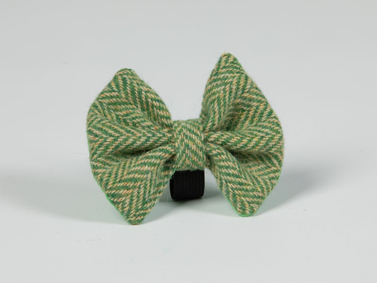 Collared Creatures Green Herringbone Luxury Harris Tweed Dog Bow Tie