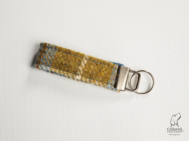 Collared Creatures Mustard & Blue Check Luxury Handmade Harris Tweed Keyrings / Key Fobs