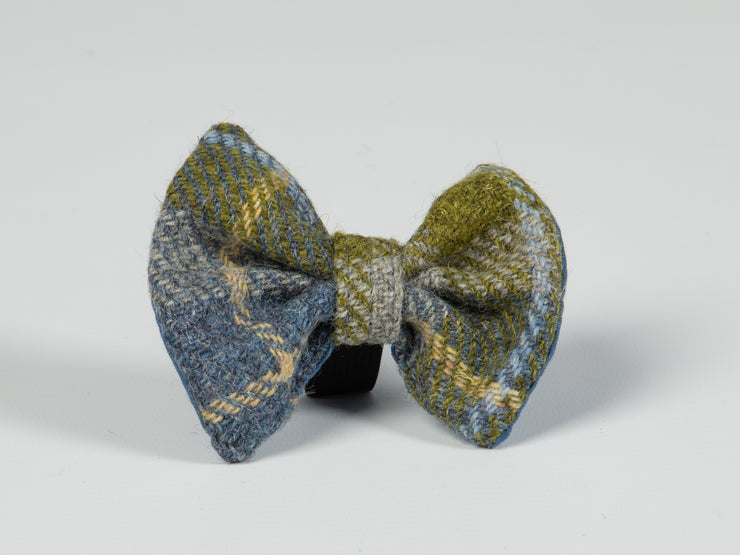 Collared Creatures Mustard & Blue Check Luxury Harris Tweed Dog Bow Tie