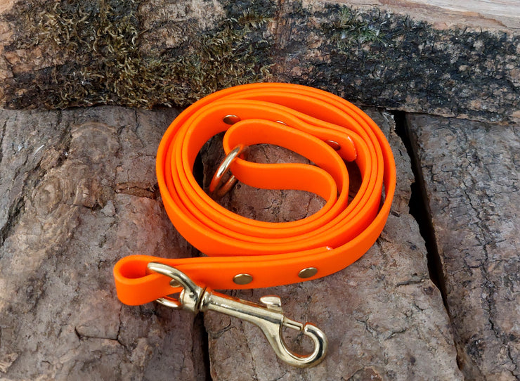 Neon Orange Waterproof Biothane Dog Lead Handmade in Yorkshire