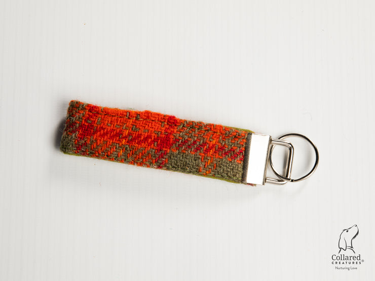 Collared Creatures Orange & Olive Check Luxury Handmade Harris Tweed Keyrings / Key Fobs