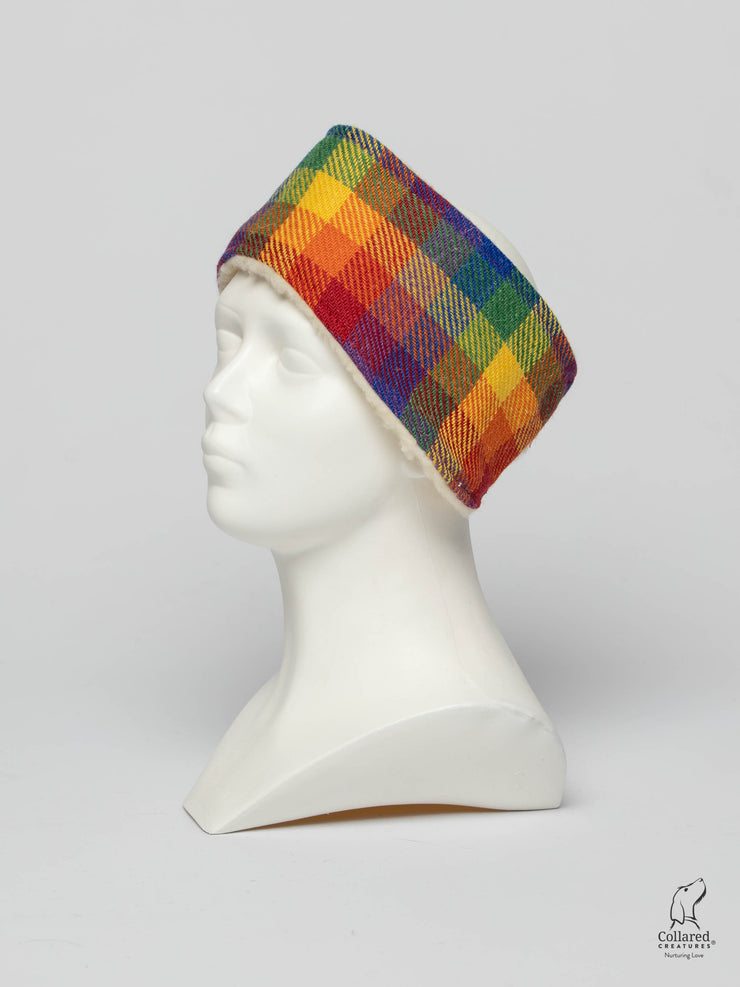 Collared Creatures Rainbow Large Check Kempy Tweed Luxury Ladies Headband