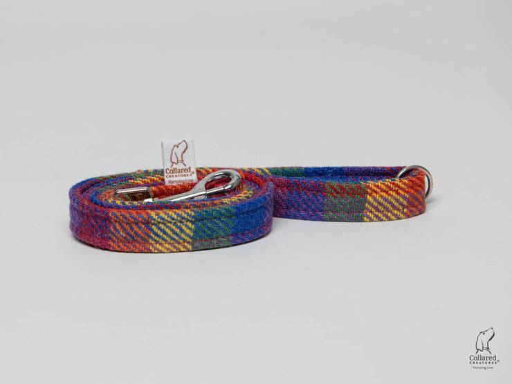 Rainbow Check Luxury Kempy Tweed Dog Collar