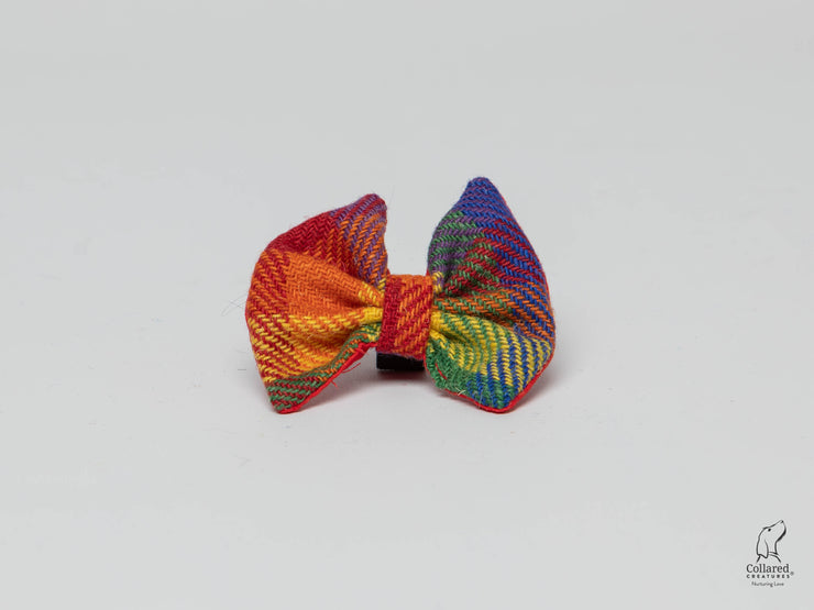 Collared Creatures Rainbow Large Check Kempy Tweed Luxury Dog Bow Tie