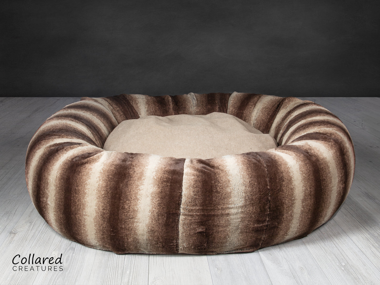 Collared Creatures gorgeous, luxury  brown deluxe donut dog bed