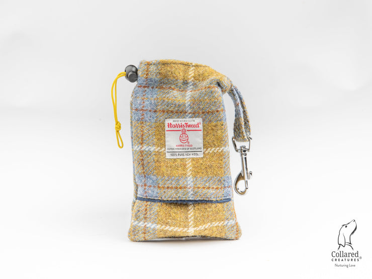 Mustard & Blue Check Harris Tweed Treat Bag With Built-In Poop Bag Dispenser
