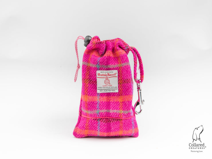 collared creatures Cerise Check Harris Tweed Dog treat bag