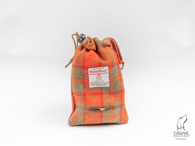product photo of collared creatures Orange & Olive Check Harris tweed treat bag