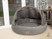 Grey Quilted Velour Deluxe Comfort Cocoon Dog Bed