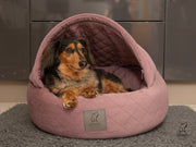 Dusky Pink Quilted Velour Deluxe Comfort Cocoon Dog Bed|collared creatures
