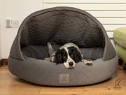 Grey Quilted Velour Deluxe Comfort Cocoon Dog Bed