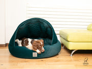 Teal Quilted Velour Deluxe Comfort Cocoon Dog Bed calming dog bed anxiety dog bed |collared creatures