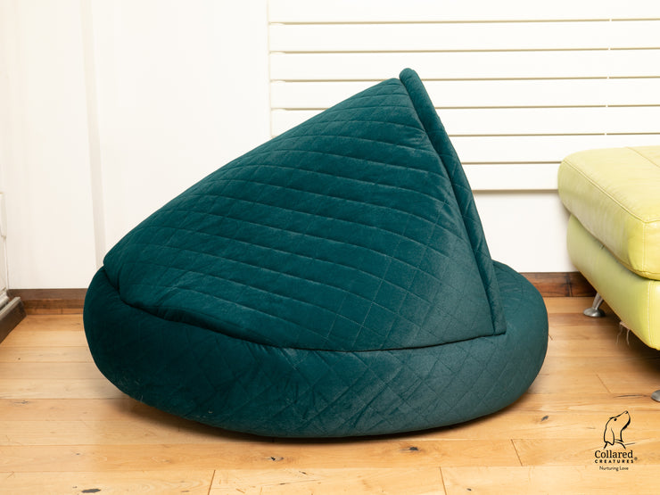Teal Quilted Velour Deluxe Comfort Cocoon Dog Bed